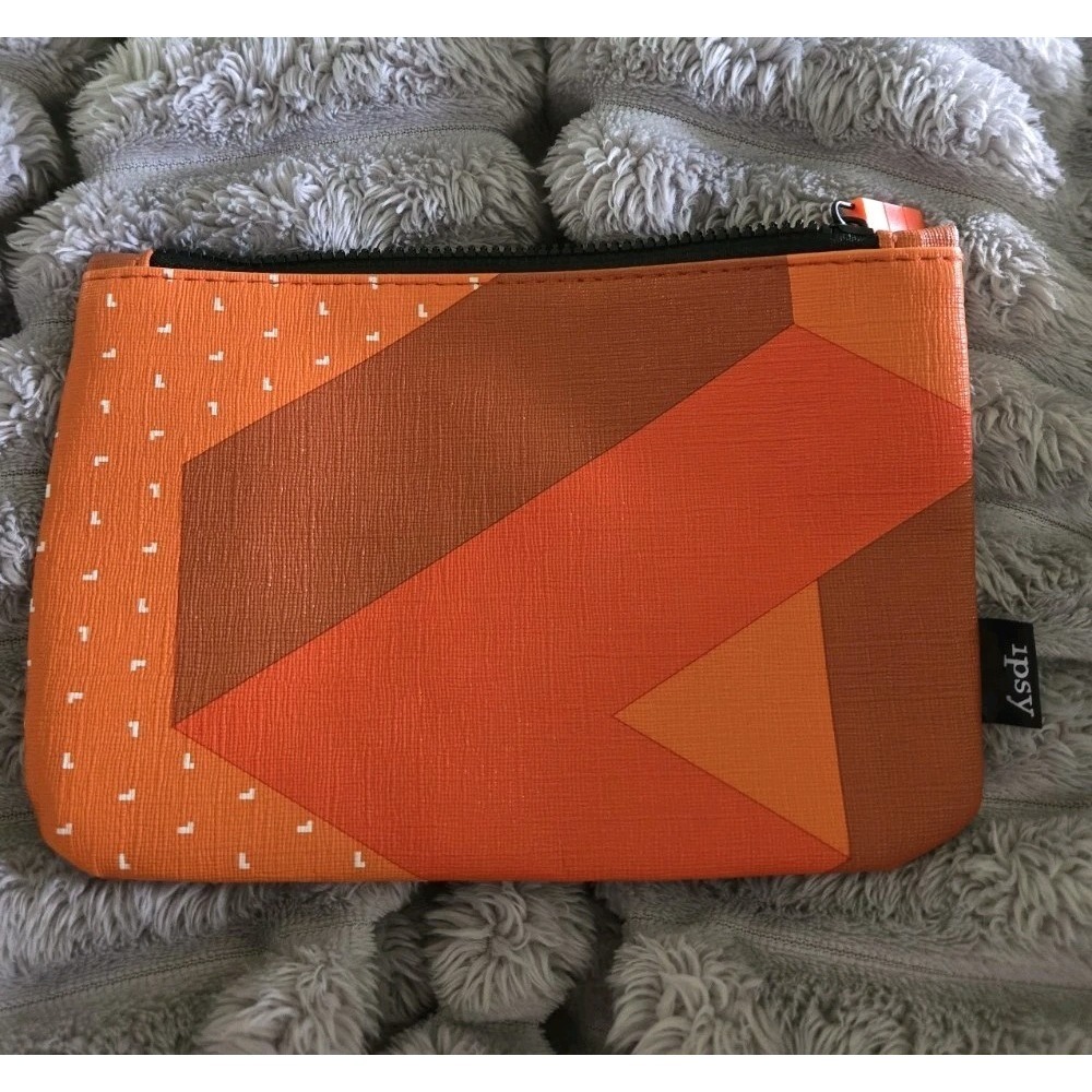 Ipsy x Tetris Makeup Bag Orange Geometric Cosmetic Pouch Limited Edition